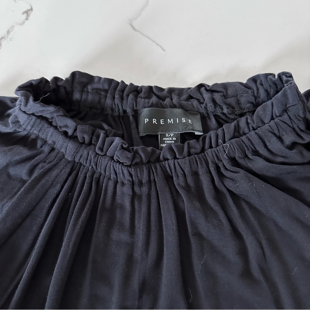 Premise Ruffle Neckline Long Sleeved Black Top Shirt Size S/P